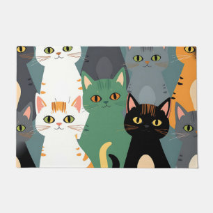 Felpudo Patrón de multitud de gatos de dibujos animados co