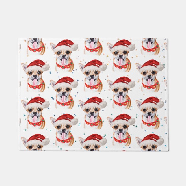 Felpudo Patrón de Navidad de perro Chihuahua lindo (Anverso)
