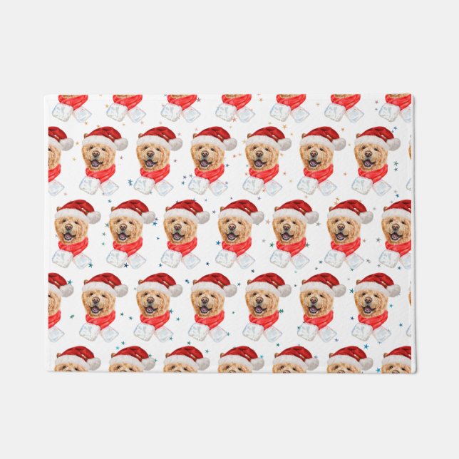 Felpudo Patrón de Navidad de Perro Chow Chow Adorable (Anverso)