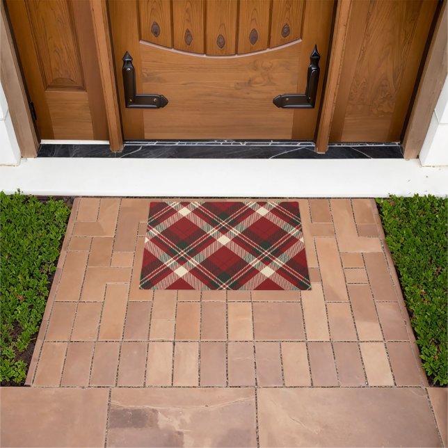 Felpudo Patrón de Navidad moderno rojo beige (Exterior)