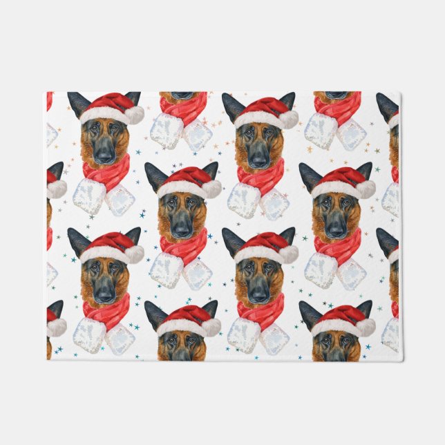 Felpudo Patrón de Navidades de pastores alemanes (Anverso)