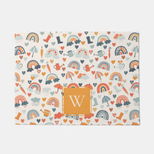 Felpudo Patrón de nubes de arco iris de la primavera azul