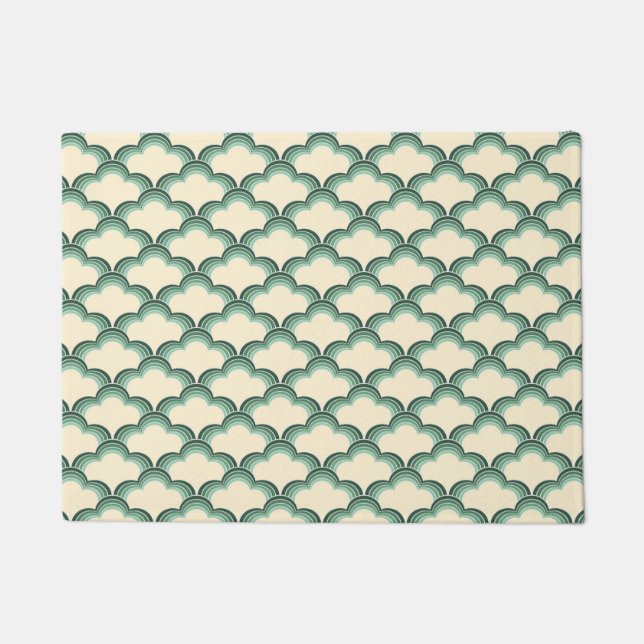 Felpudo Patrón de ondas de estilo retro verde (Anverso)