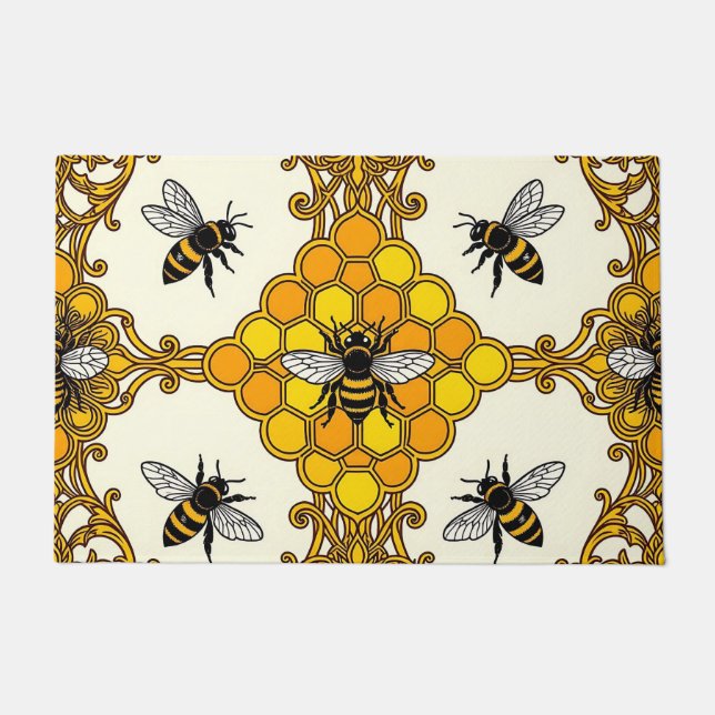 Felpudo Patrón de panal de abeja dorada (Anverso)