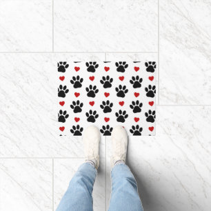 Felpudo Patrón De Patas, Patas De Perro, Patas Negras, Cor