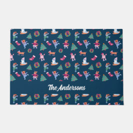 Felpudo Patrón de patinaje sobre hielo de perros festivos 