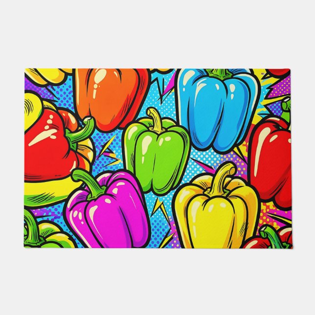 Felpudo Patrón de pimientos pop art (Anverso)