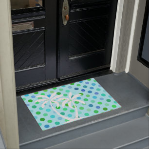 Felpudo Patrón de polkadots verde azul turquesa