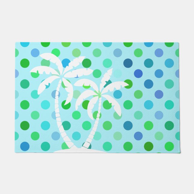 Felpudo Patrón de polkadots verde azul turquesa (Anverso)