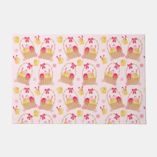 Felpudo Patrón de pollitos de Pascua rosa