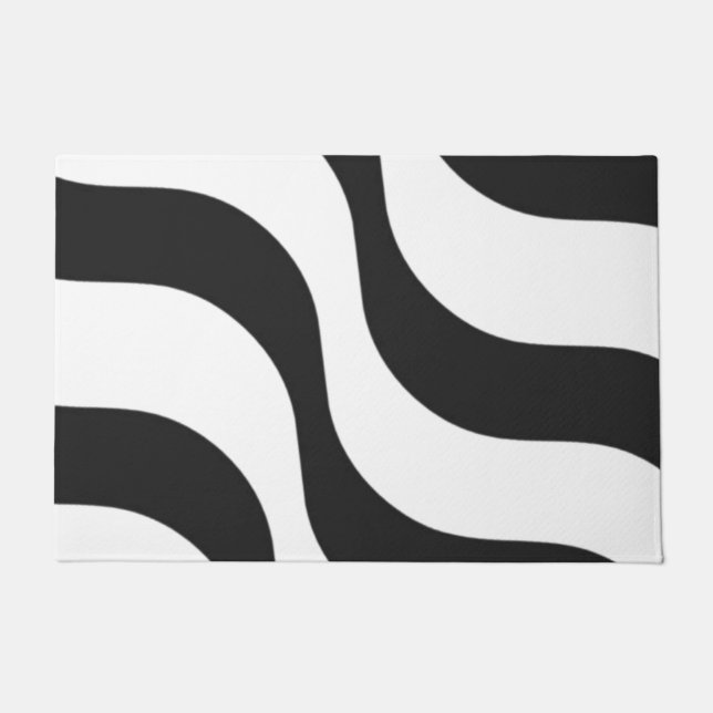 Felpudo patrón de rayas de cebra negro + blanco moderno (Anverso)