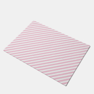 Felpudo Patrón de rayas diagonales blancas y rosadas