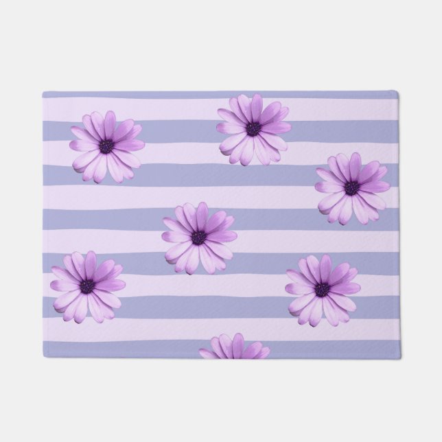 Felpudo Patrón de rayas pastel con daisies (Anverso)