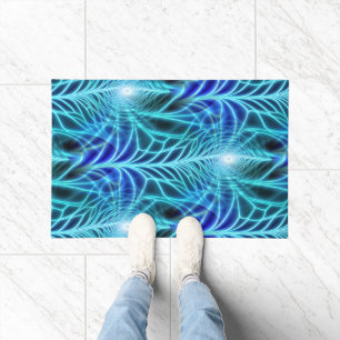 Felpudo Patrón de repetición de fractal luminoso azul eléc