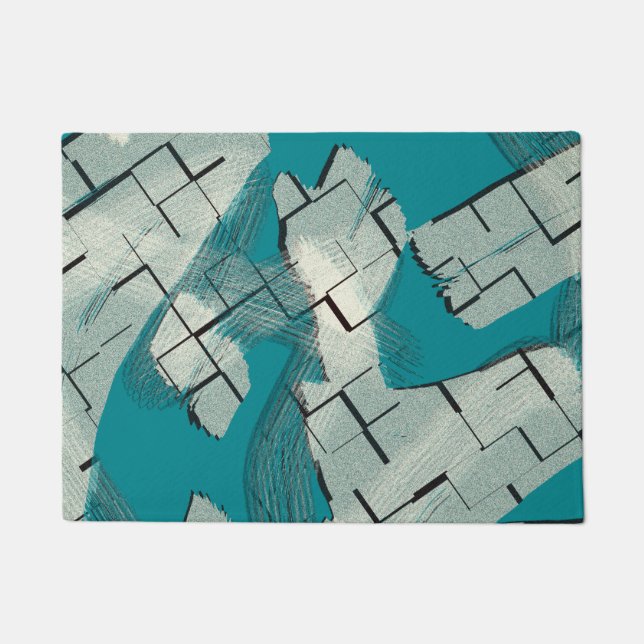 Felpudo Patrón de resumen verde verde azulado (Anverso)