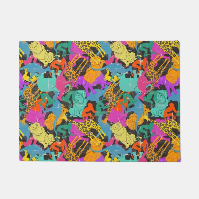 Felpudo Patrón de siluetas animales retro (Anverso)