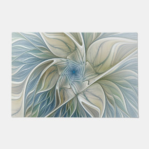 Felpudo Patrón de sueño floral abstracto azul caqui fracta
