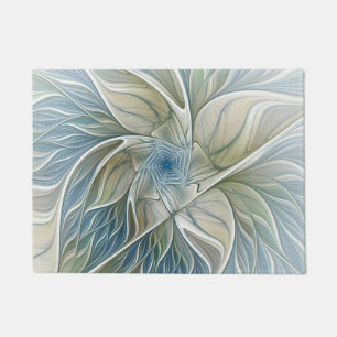 Felpudo Patrón de sueño floral abstracto azul caqui fracta