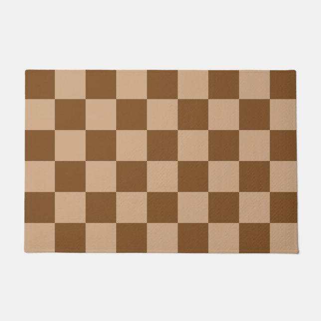 Felpudo Patrón de tablero de ajedrez retro Brown Checks (Anverso)