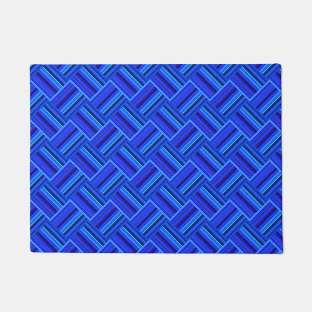 Felpudo Patrón de tejido diagonal de franjas azules (Anverso)