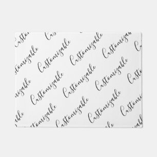Felpudo Patrón de texto Scrip moderno editable   Blanco y