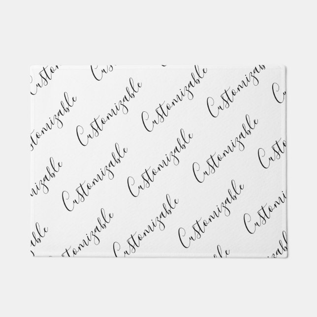 Felpudo Patrón de texto Scrip moderno editable | Blanco y  (Anverso)