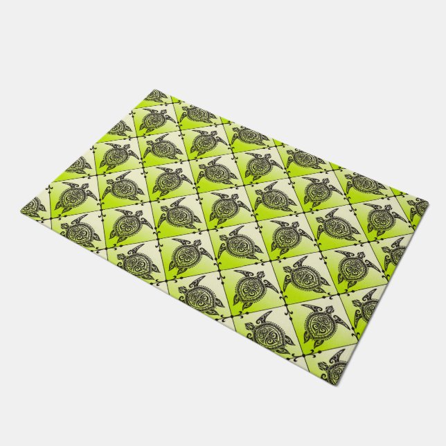 Felpudo Patrón de tortugas marinas chamánicas - verde (Angular)