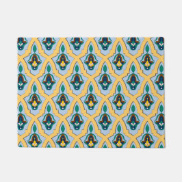 Felpudo Patrón de tracería árabe marroquí en azul y amaril