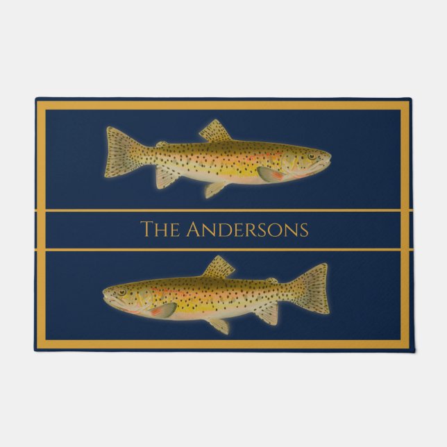 Felpudo Patrón de trucha de acuarela de peces de época (Anverso)