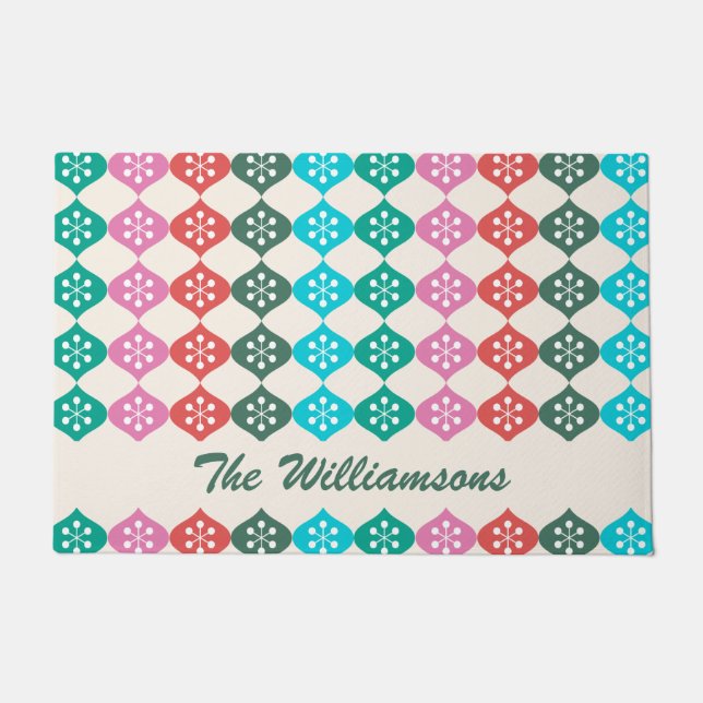 Felpudo Patrón de vacaciones atómicas de medios retro pers (Anverso)