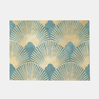 Felpudo Patrón de ventilador hermoso, oro verde azulado, p