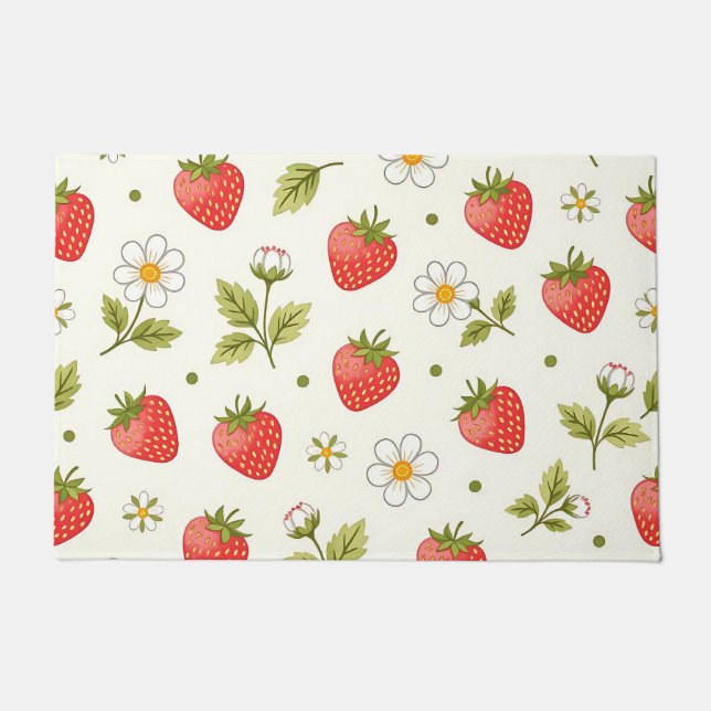 Felpudo Patrón de Verano de Flor de Fresa (Anverso)