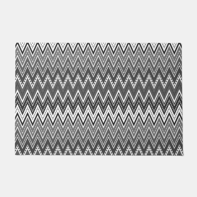 Felpudo Patrón de zigzag geométrico en blanco y negro (Anverso)
