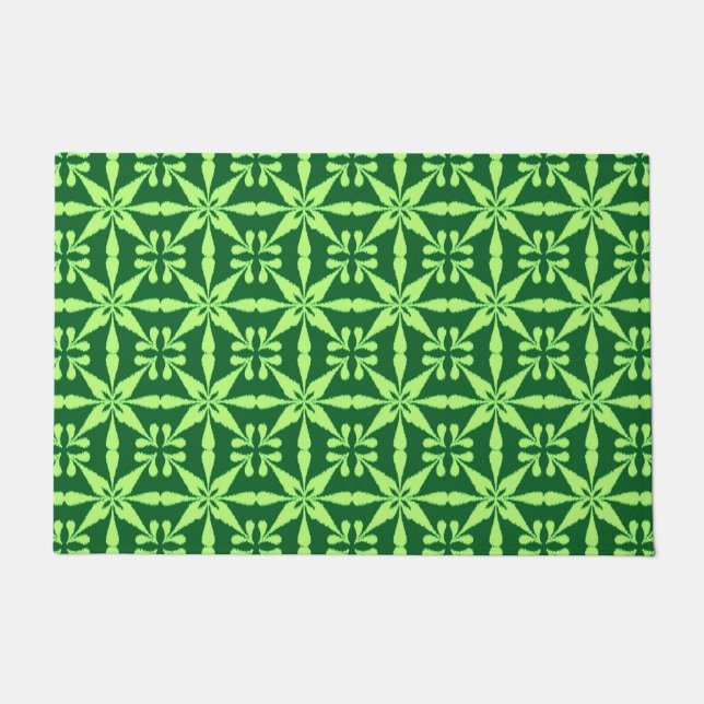 Felpudo Patrón Estrella Ikat, Lime y Verde Oscuro (Anverso)