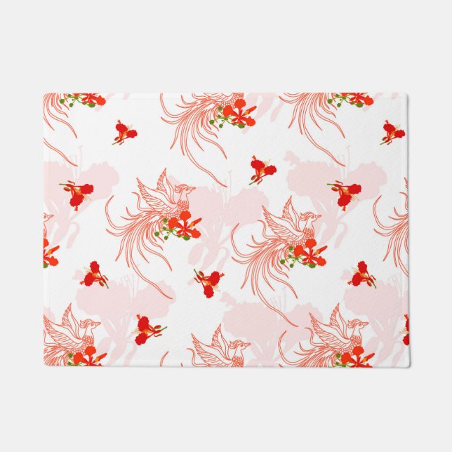 Felpudo Patrón Fénix Bird Y Phoenix Flower Seamless (Anverso)