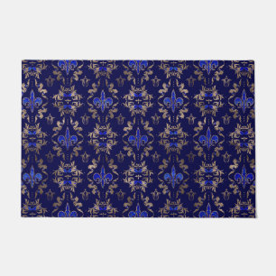 Felpudo Patrón Fleur-de-lis lapis lazuli y oro