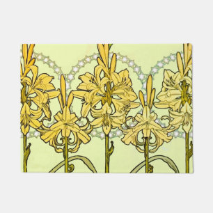 Felpudo Patrón floral de Alfonse Mucha Art Nouveau Lily