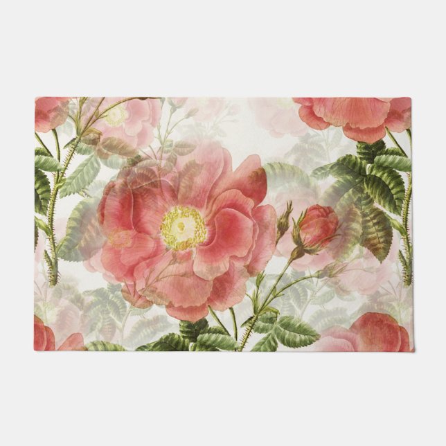 Felpudo Patrón floral de camellia rosa (Anverso)
