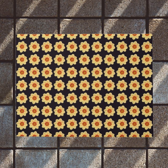 Felpudo Patrón floral de Dahlia amarillo en negro (In Situ)