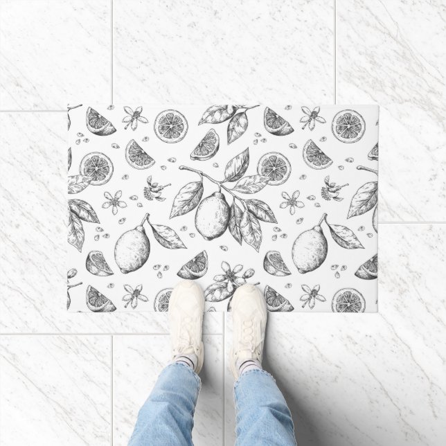 Felpudo Patrón floral de limón de frutas tropicales vintag (Interior)