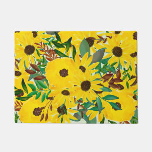Felpudo Patrón floral de otoño de girasol acuarela