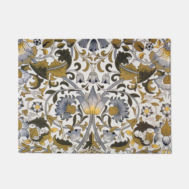 Felpudo Patrón floral de William Morris Lodden: azul dorad (Anverso)