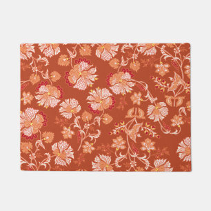 Felpudo Patrón floral elegante de terracota naranja quemad