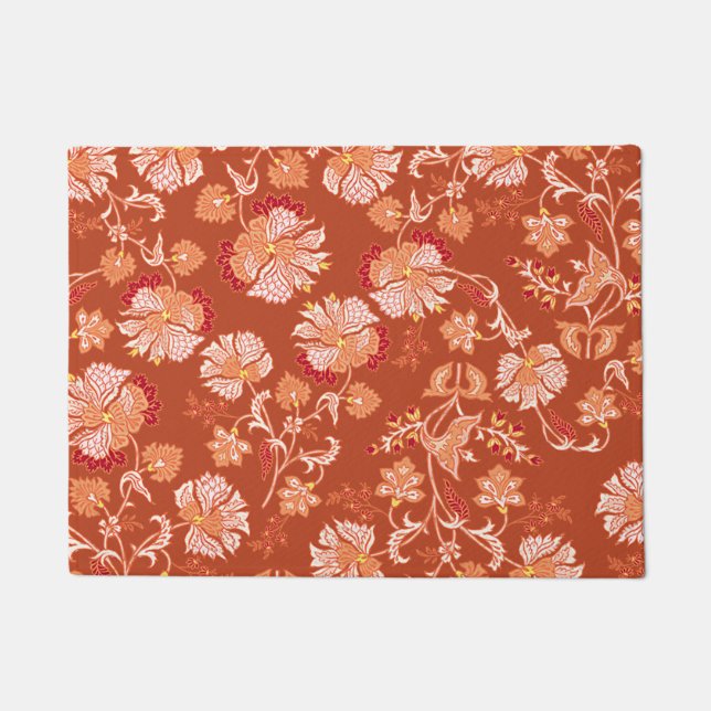 Felpudo Patrón floral elegante de terracota naranja quemad (Anverso)
