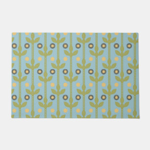 Felpudo Patrón floral folclórico retro verde y azul cúbico