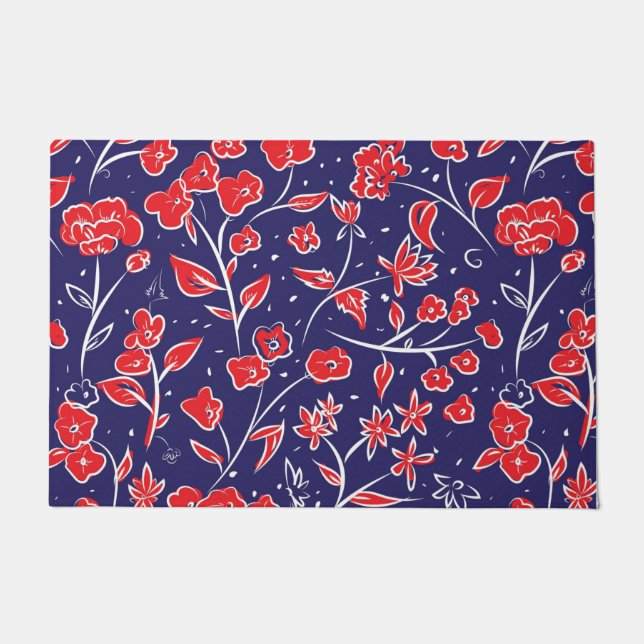 Felpudo Patrón floral rojo y azul (Anverso)