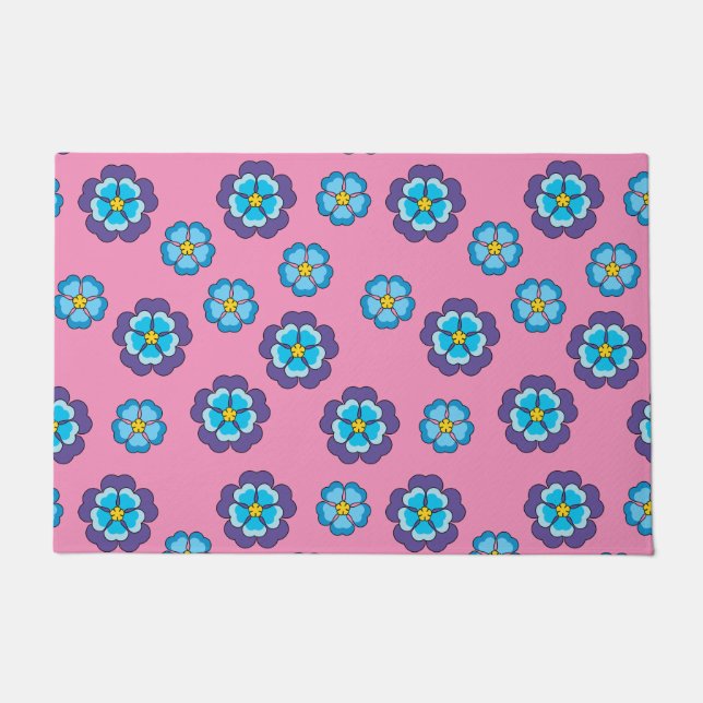 Felpudo Patrón floral rosa violeta azul (Anverso)