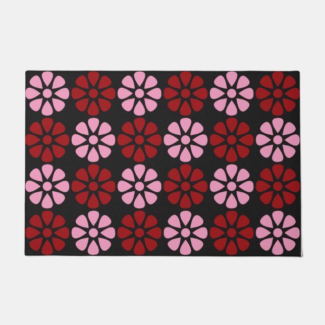 Felpudo Patrón floral rosa y rojo (Anverso)