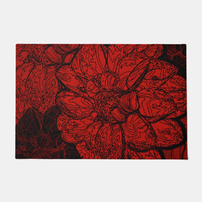 Felpudo Patrón floral Ruby Red & Black Dahlia (Anverso)