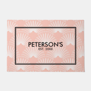 Felpudo Patrón geométrico art déco rojo coral